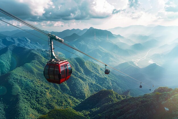 Foto sobrevoar a paisagem numa viagem de teleférico para cima