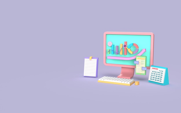 Social-Media-Computer-Digital-Marketing-Balkendiagramm-Konzept 3D-Rendering