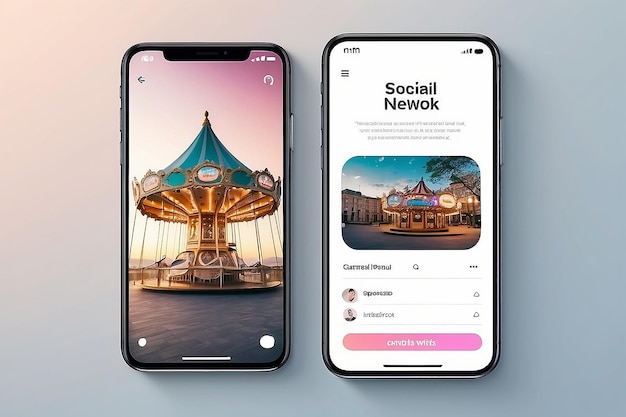 Foto social-media-design-konzept smartphone mit schnittstelle karussell-post im sozialen netzwerk