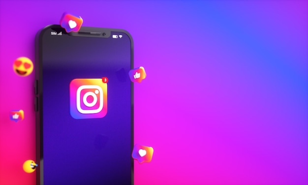 Foto social media instagram symbole und logos auf dem handy-bildschirm 3d-hintergrund mit kopierraum für text