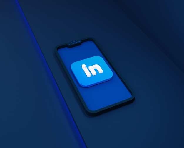 Social Media LinkedIn Iconos con Smartphone 3D Rendered