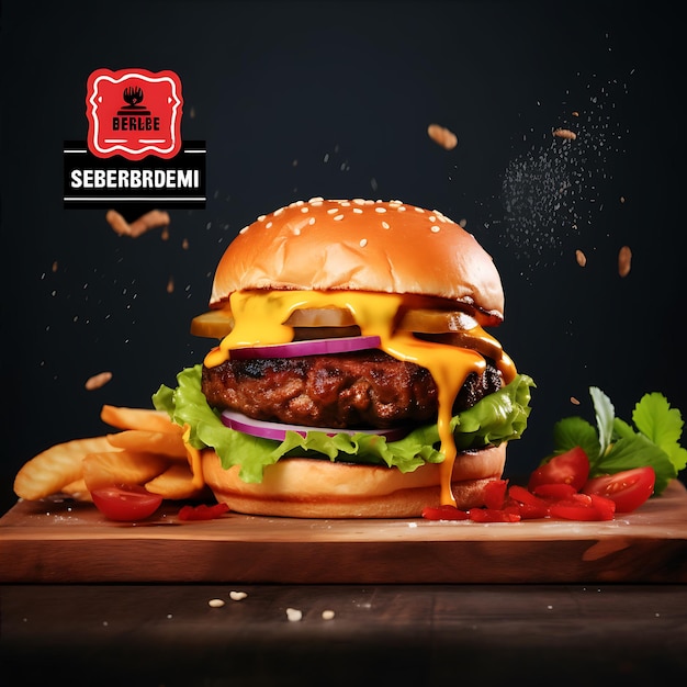 Social Media Post Design Burger Preto e Madeira