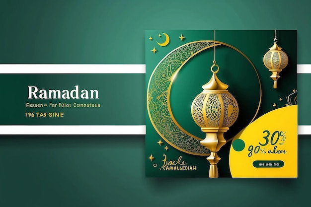 Foto social media post template ramadan sale com cor verde e amarelo elegante moderno