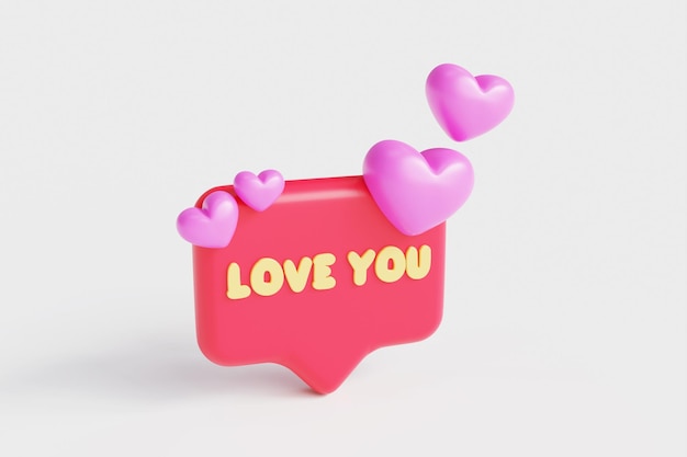 Social Media rosa Herz-Symbol mit Wort Love You, isoliert auf weißem Hintergrund mit Beschneidungspfad.