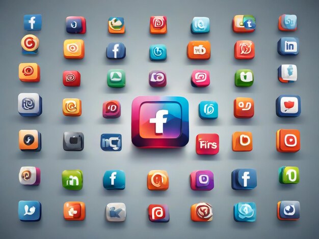 Social-Media-Symbolen 3D-Logo für Facebook, Instagram, YouTube, WhatsApp und Twitter