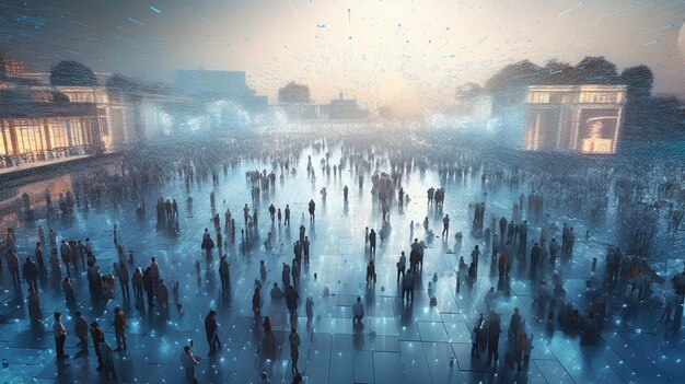 Sociedad digital del futuro Ciudad tecnológica moderna Comunicaciones de inteligencia artificial IA