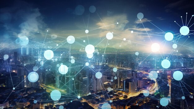 Sociedad digital del futuro Ciudad tecnológica moderna IA generada