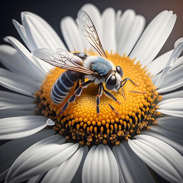Socios de polinización Una abeja vibrante y un diseño floral generado por IA
