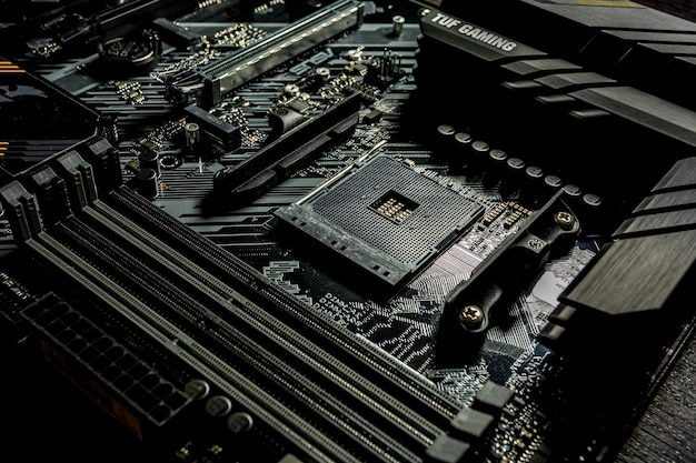 Socket am4 para processador amd na placa-mãe preta asus tuf gaming no novo chipset b550