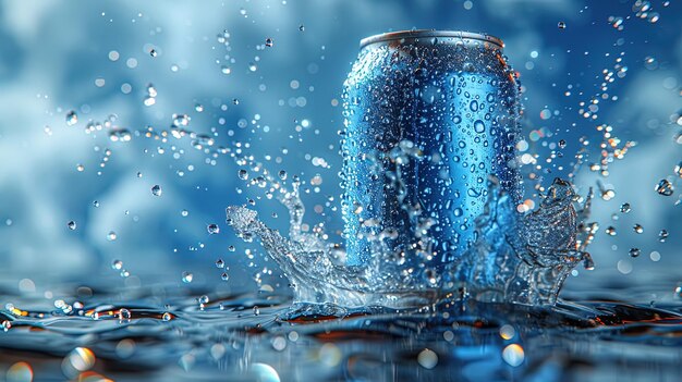 Foto soda-dose mit spritzendem wasser