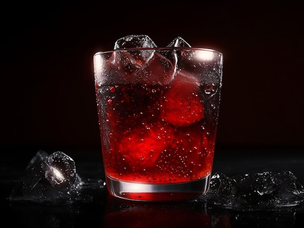 Foto soda con hielo en un vidrio transparente aislado sobre un fondo oscuro foto de alta calidad