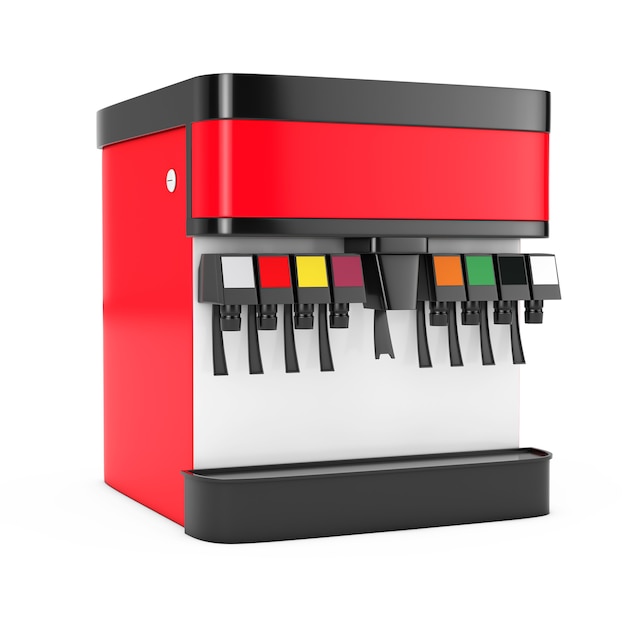 Soda Soft Drink Dispenser Mockup mit freiem Platz für Ihr Design auf weißem Hintergrund. 3D-Rendering