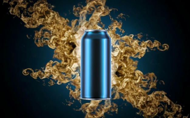 Sodastyle-Dose in metallblauer Farbe und mit goldener Rauchexplosion im Hintergrund