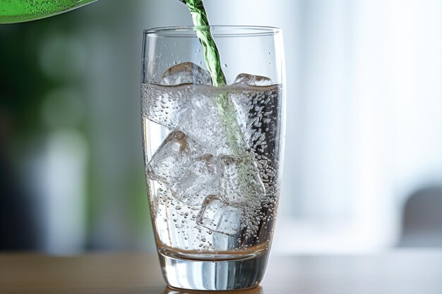 Sodawasser aus der Flasche ins Glas gießen