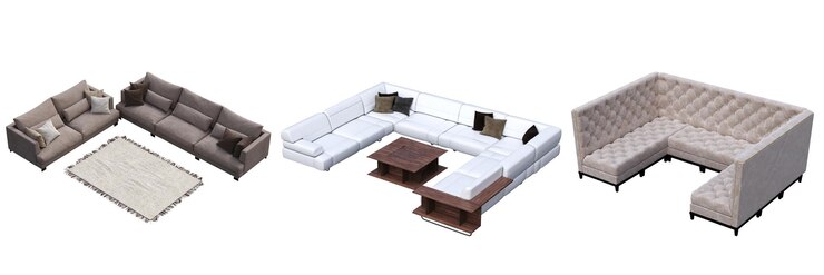 Foto sofá aislado sobre fondo blanco, muebles de interior, ilustración 3d, cg render