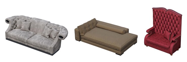 Foto sofá aislado sobre fondo blanco, muebles de interior, ilustración 3d, cg render