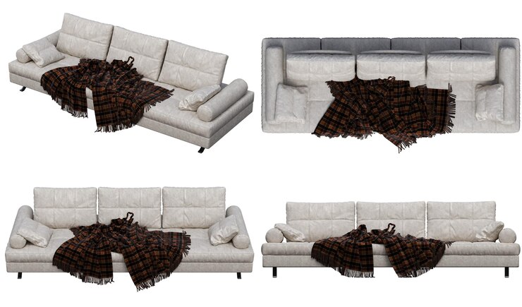 Foto sofá aislado sobre fondo blanco, muebles de interior, ilustración 3d, cg render