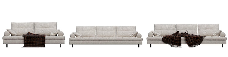 Foto sofá aislado sobre fondo blanco, muebles de interior, ilustración 3d, cg render