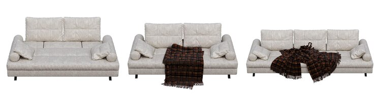 Foto sofá aislado sobre fondo blanco, muebles de interior, ilustración 3d, cg render