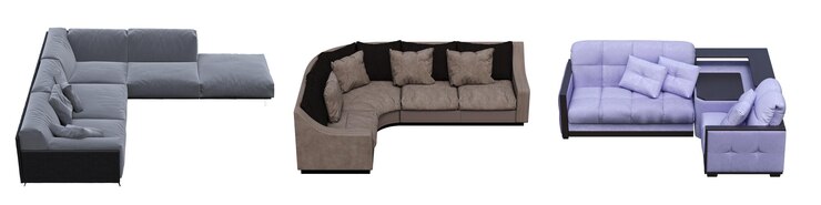 Foto sofá aislado sobre fondo blanco, muebles de interior, ilustración 3d, cg render
