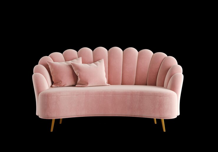 Sofá y almohada de estilo art déco rosa aislados en 3D
