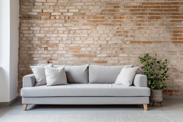 Foto un sofá con almohadas y una planta en una habitación