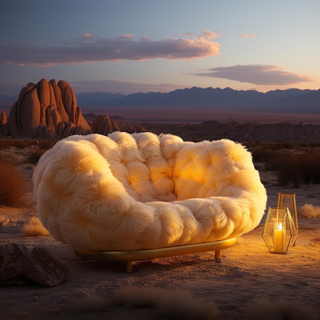 Sofa amarilla en el desierto de la noche