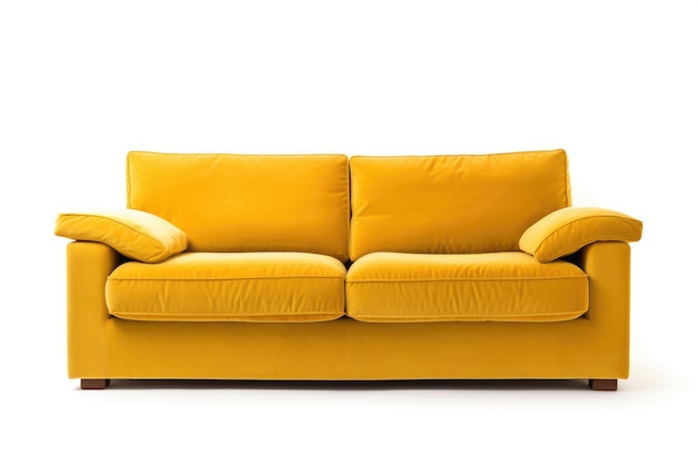 un sofá amarillo con un cojín grande que dice " reclinable "