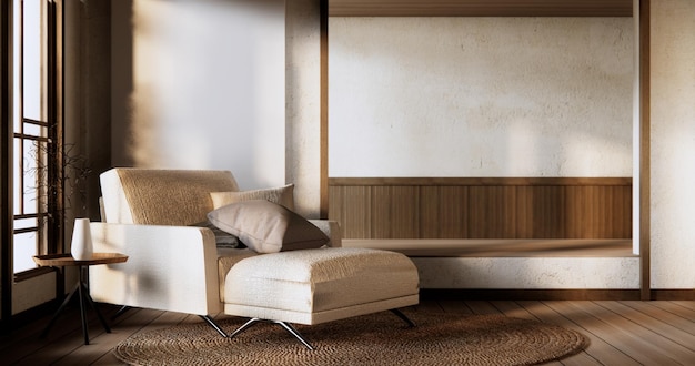 Foto sofa-armadilha na sala de estar japonesa com parede vazia
