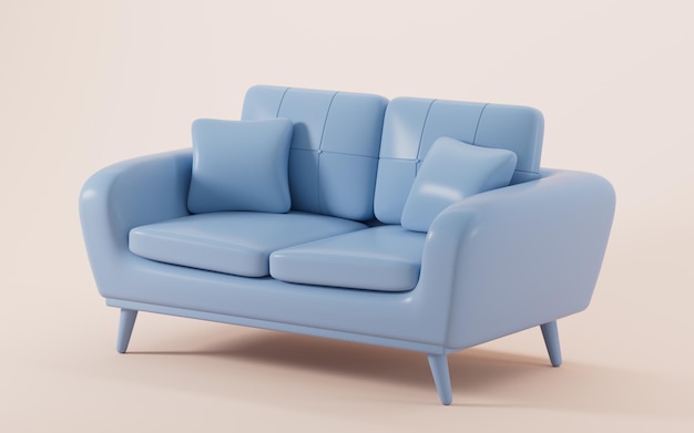 Sofá azul modelo 3d renderizado Dibujo digital