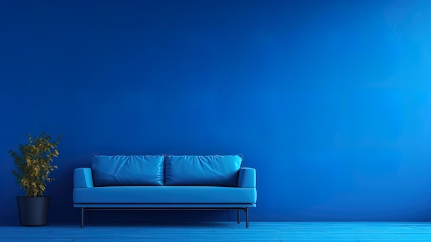 Sofá azul y pared azul AI generativa