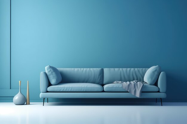 Sofa azul suave em fundo azul