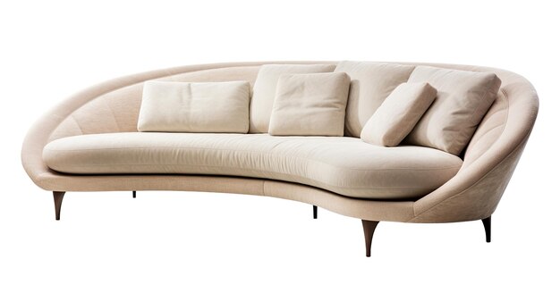 Sofá beige elegante con cojines y un diseño curvo contemporáneo que ofrece comodidad y elegancia moderna aislado en un fondo blanco Muebles cortados vista frontal IA generativa