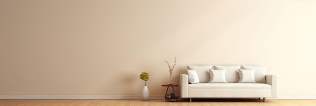 sofá beige interior minimalista con fondo beige vacío generado por IA