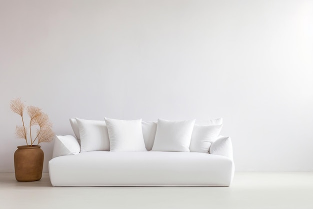 Un sofá blanco minimalista con una almohada blanca a juego Generative Ai