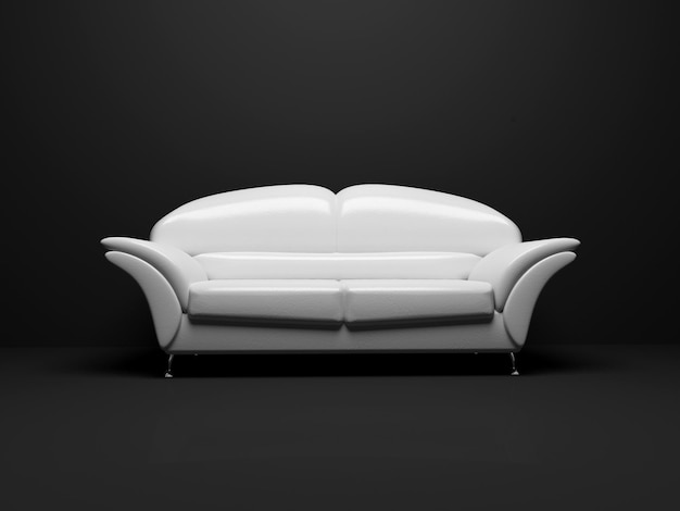 Sofá blanco sobre fondo negro aislado 3d