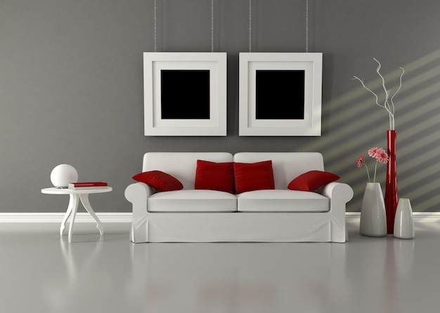 Foto sofá branco com almofada em renderização interior minimalista