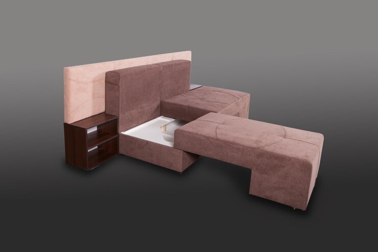 Foto sofa-cama plegable multifuncional de diseño original aislado sobre un fondo gris