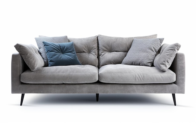 Sofá cinza moderno com duas almofadas de design suave