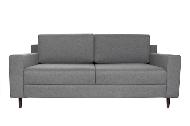 Foto sofá cinzento moderno da tela isolado no branco.