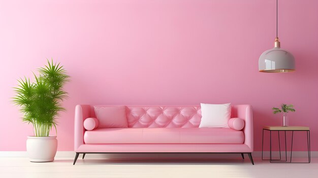 Foto sofá de color rosa en la pared rosa en el estilo de fondos minimalistas