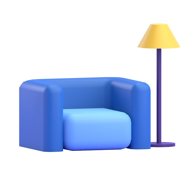 SOFÁ COM LÂMPADA DE PÉ 3D RENDER