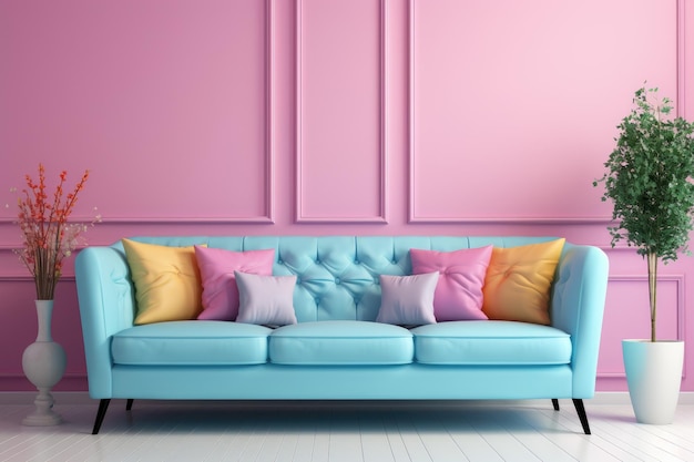 sofá cor pastel em ideias de inspiração para decoração de sala de estar moderna