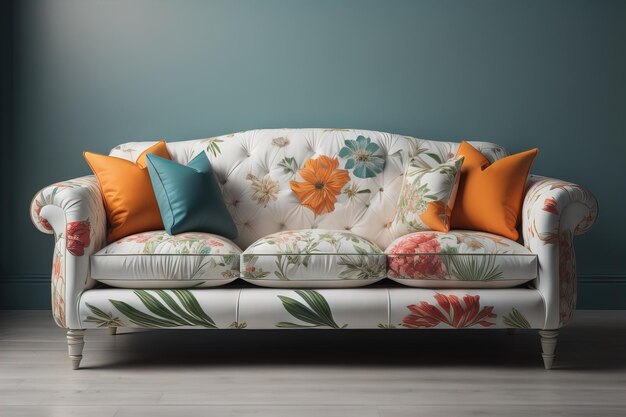 Un sofá creativo, colorido y elegante en el interior generado por la IA