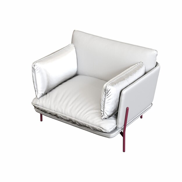 un sofá de cuero blanco con una pierna de metal rojo
