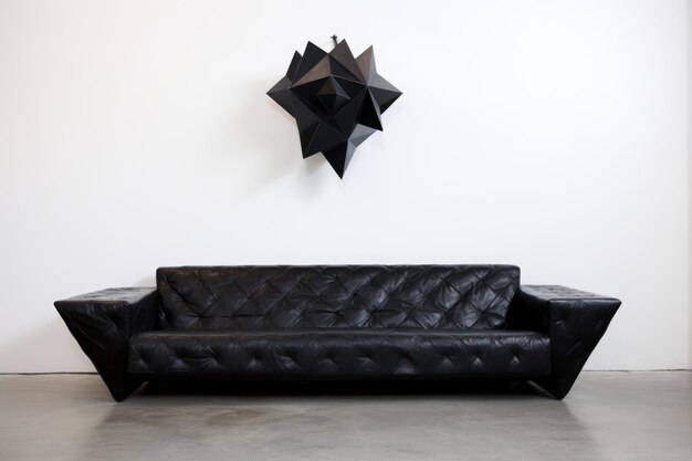 Foto un sofá de cuero negro contra una pared blanca