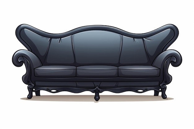 sofá de cuero negro de dibujos animados con piernas y brazos negros