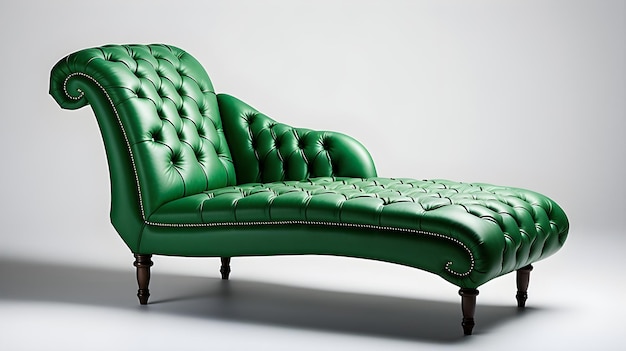 Un sofá de cuero verde con un asiento de cuero verde.