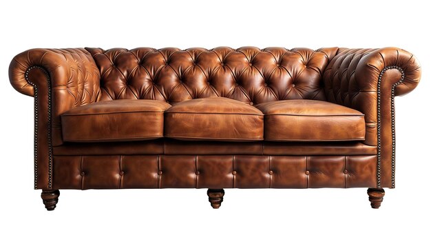 Sofa de couro castanho chesterfield isolado em um fundo branco