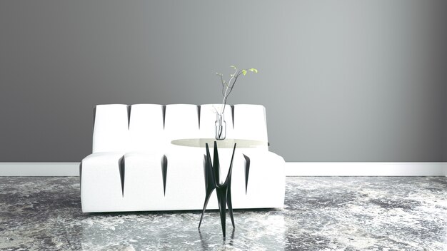 Sofa die Wand mit Tisch und Vase. 3D-Rendering